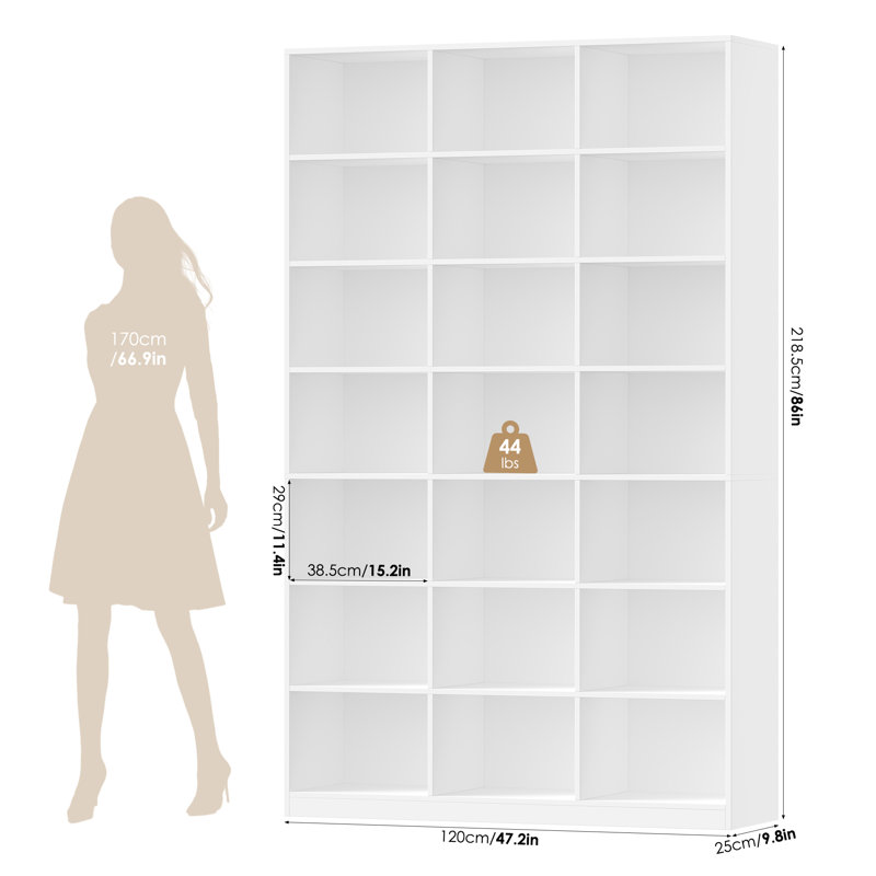 Bibliothèque standard à 86 niveaux H 86 "x L 47,2", Blanc