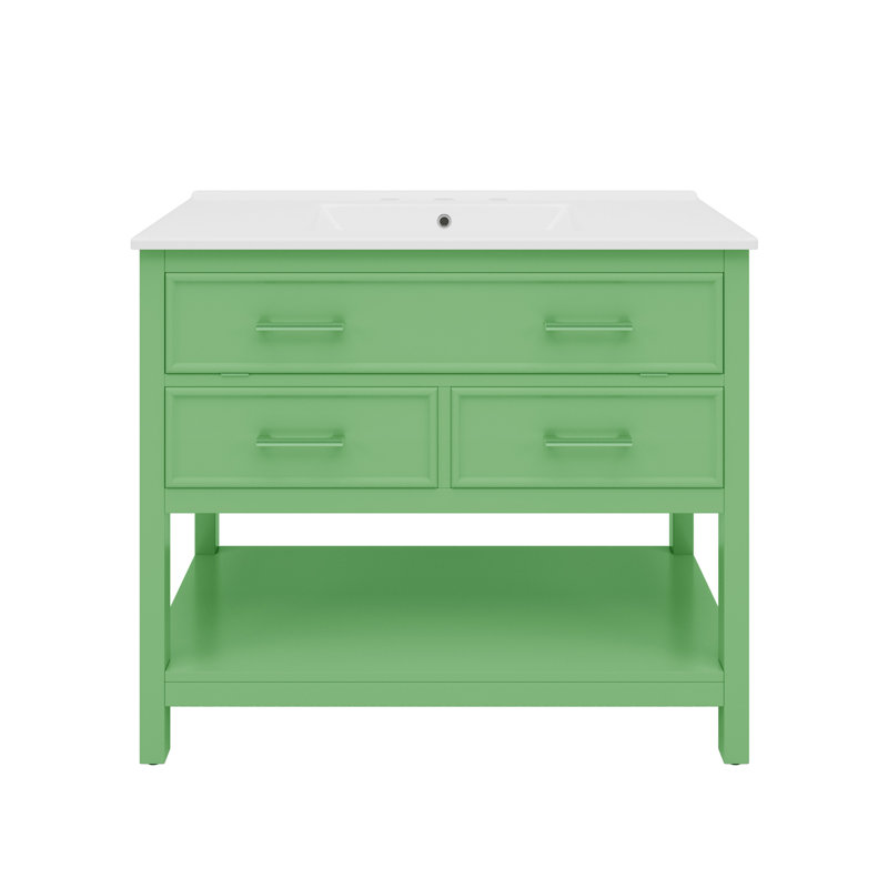 Meuble-lavabo 36 po avec lavabo en céramique, Vert