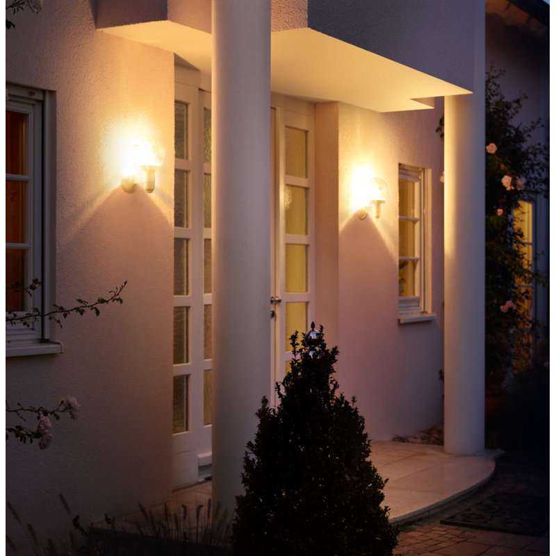 Classic Outdoor Globe Wall Light L 115 S Motion Sensor Soft Light Start Manual Override E27, White