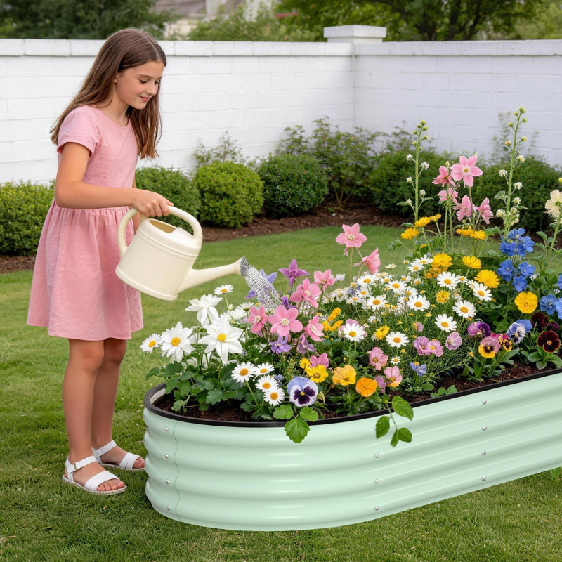 Galvanized Raised Garden Bed, 2Pcs Raised Garden Beds Outdoor, Oval Planter Raised Beds with Gloves and Rubber Edge Trim for Vegetables, Flowers and Herbs, 4x2x1 FT