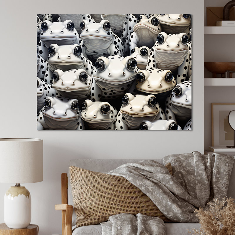 Noir et blanc Pop Art Frogs I, H 16 po x l 32 po x P 1 po, Toile tendue