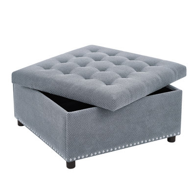 Storage Ottoman, Tufted Footstool, Nailhead Trim Ottoman, Square Storage Ottoman, Upholstered Coffee Table, Bedroom Storage, Living Room Accent, Light