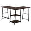 Bureau d'ordinateur en forme de L pour bureau à domicile, l 48 po, stratifié brun, métal noir, avec rangement amélioré, aspect moderne