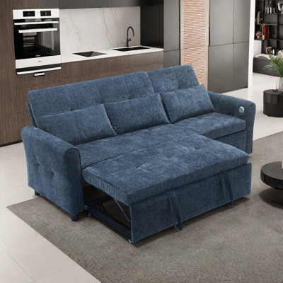 Canapé 3 places 2 en 1 avec canapé-lit et fauteuil inclinable réversible, accoudoirs courbés avec détails capitonnés et ports de chargement USB