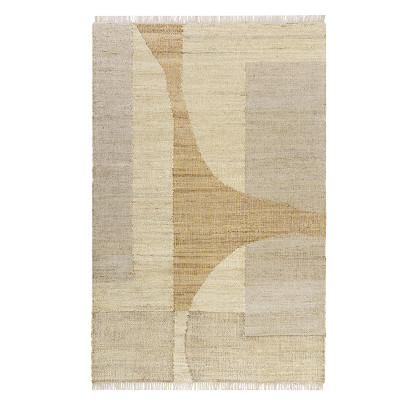 Tapis intérieur ivoire / naturel contemporain à motif abstrait tissé à la main, Rectangle de 10 pi x 14 pi