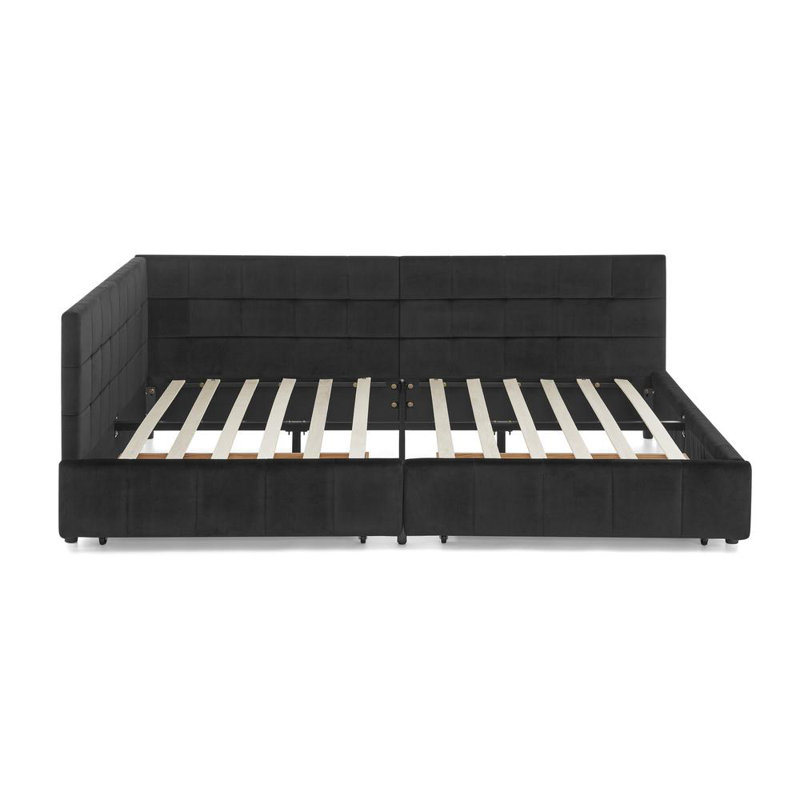 Upholstered Daybed With Backrest, Armrest, And Storage Drawers, Black