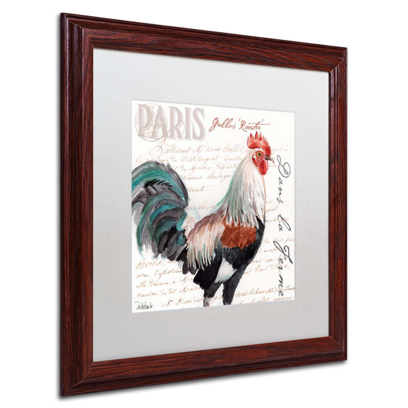 « à la ferme coq iii », impression sur toile, H 16 po x l 16 po x P 0,5 po, Cadre argenté, Blanc