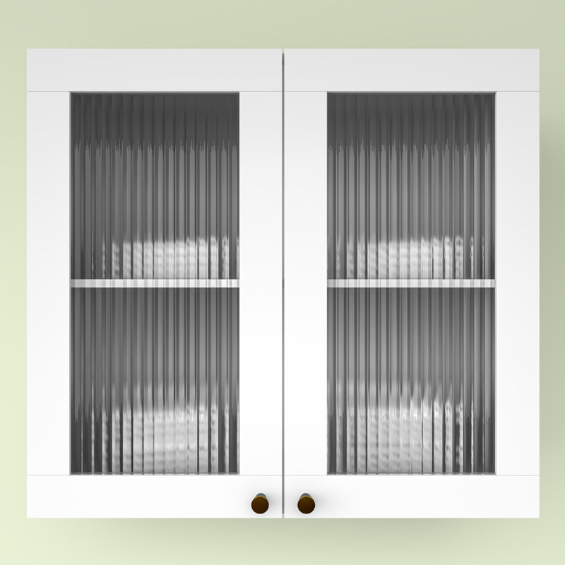 Ensemble d'armoires murales avec portes en verre, tringle et tablettes réglables pour la lessive, la salle de bain ou la cuisine