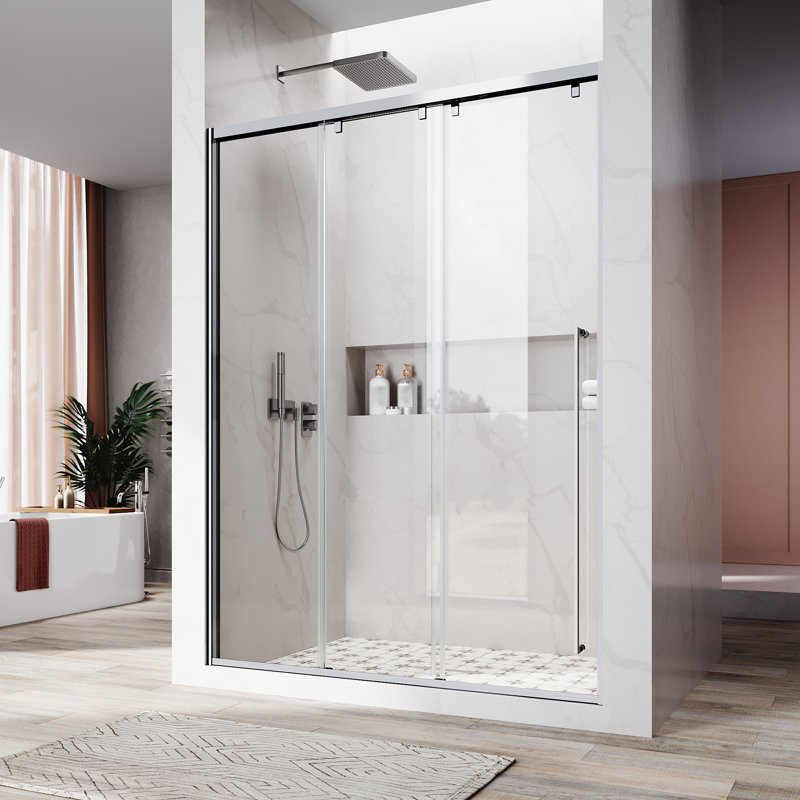Uks13 56 In. To 60 In. W X 76 In. H Right-Side Opening Semi-Frameless Triple Bypass Sliding Shower Door With 5/16 In. (8Mm) Clear Glass In Chrome
