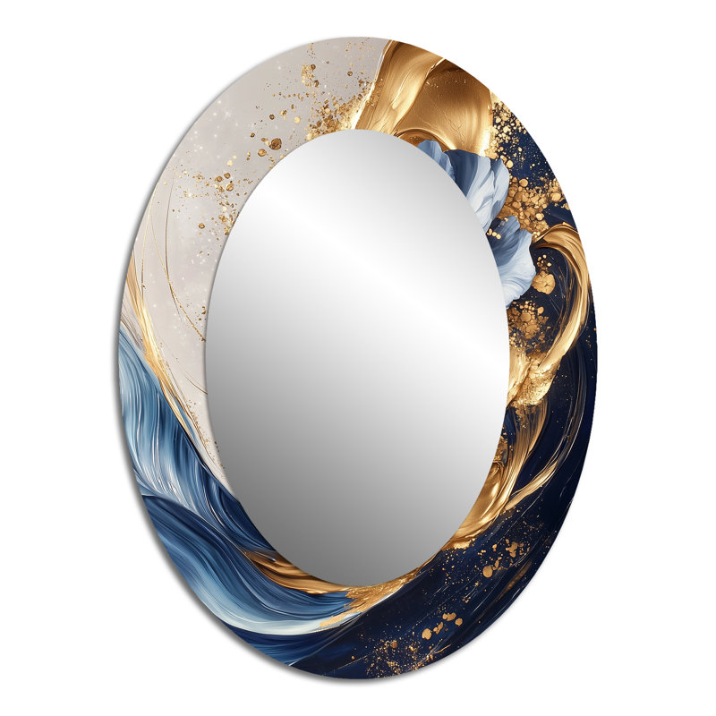 Golden Golden Peony Flower II - miroir mural ovale bleu, 40 po x 30 po