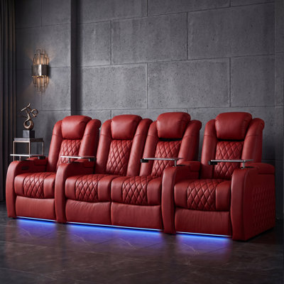Upholstered Home Theater Seating with Cup Holder