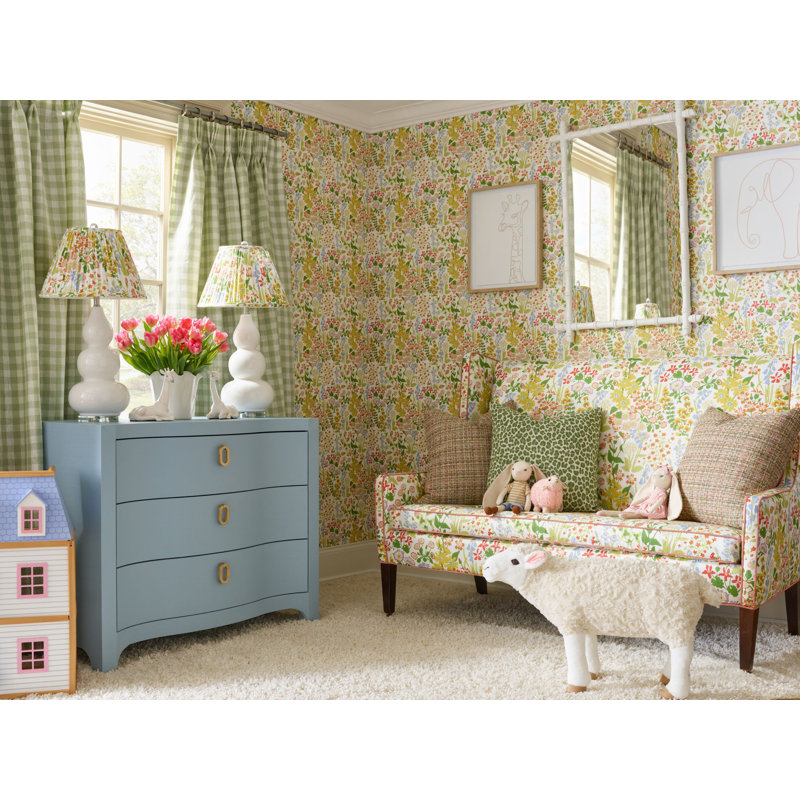 NYMPH FLORAL WALLCOVERING, YellowIvory/Yellow/Red/Green