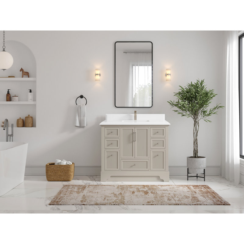Meuble-lavabo simple 42 po avec plateau Alys, Blanc