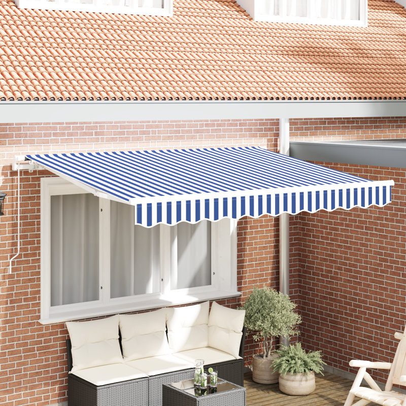 17 Stories Polyester Cover Retractable Patio Awning, 238 cm W x 193 cm D, Blue/White Striped