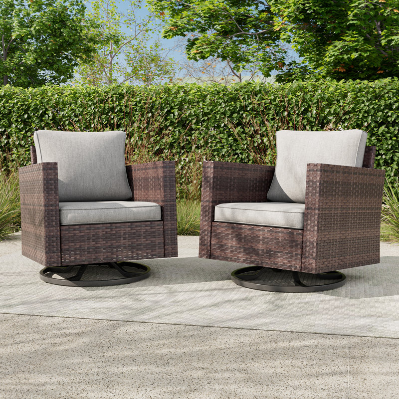 PE Wicker Patio Swivel Chair(Set of 2), Linen Gray Cushion/Brown Frame