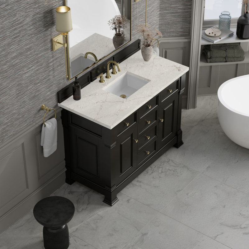 Brookfield 48'' W Single Vanity, Widespread, Victorian Silver, Black Onyx