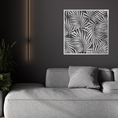 Palm Leaf Metal Wall Art, Tropical Wall Decor, Modern Botanical Art, Framed Jungle Leaf Panel, Living Room and Office Decor