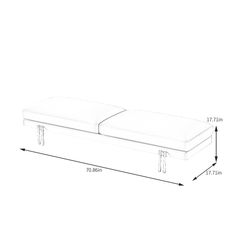Banc rembourré Latanya, Gris, H 17,71 po x l 70,86 po x P 17,71 po