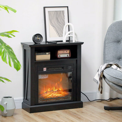 Foyer électrique de 27 po avec cadre de cheminée HOMcom, foyer encastrable remplaçable 1400 W avec bûche réaliste et effet de flamme, télécommande, foyer autoportant pour le salon, noir