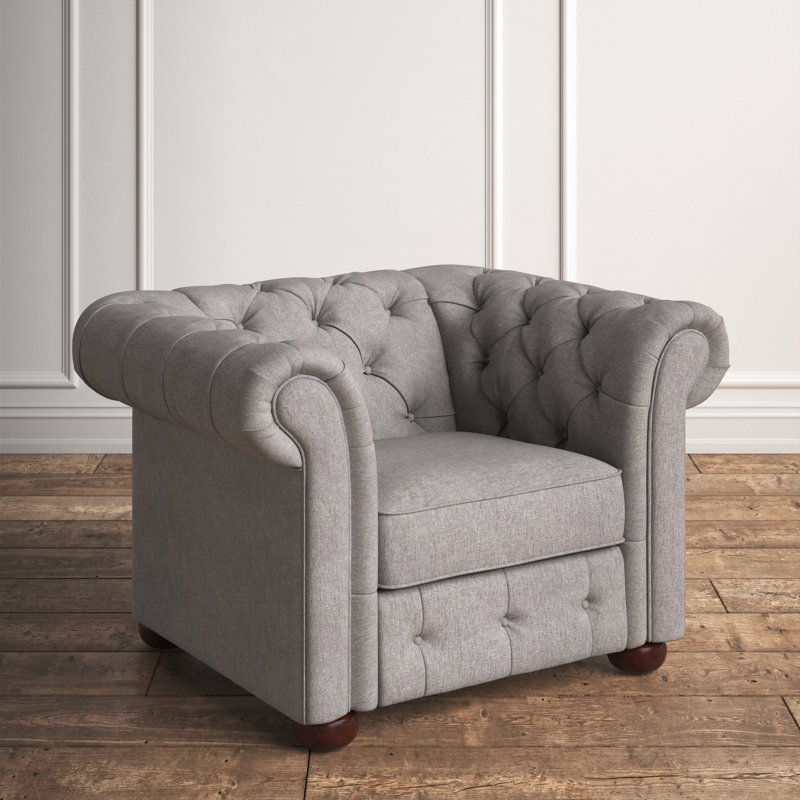 Huskins Tufted Linen Chesterfield Chair, Pewter Gray Linen