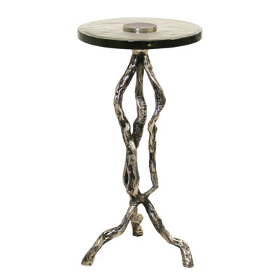 Sylvan Twig Side Table - Silver Antique with Handmade Glass Top
