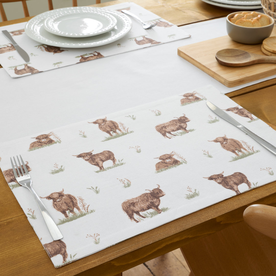 Catherine Lansfield Natural Angus Highland Cow 100% Cotton Pack Of 4 Placemats - Image 3