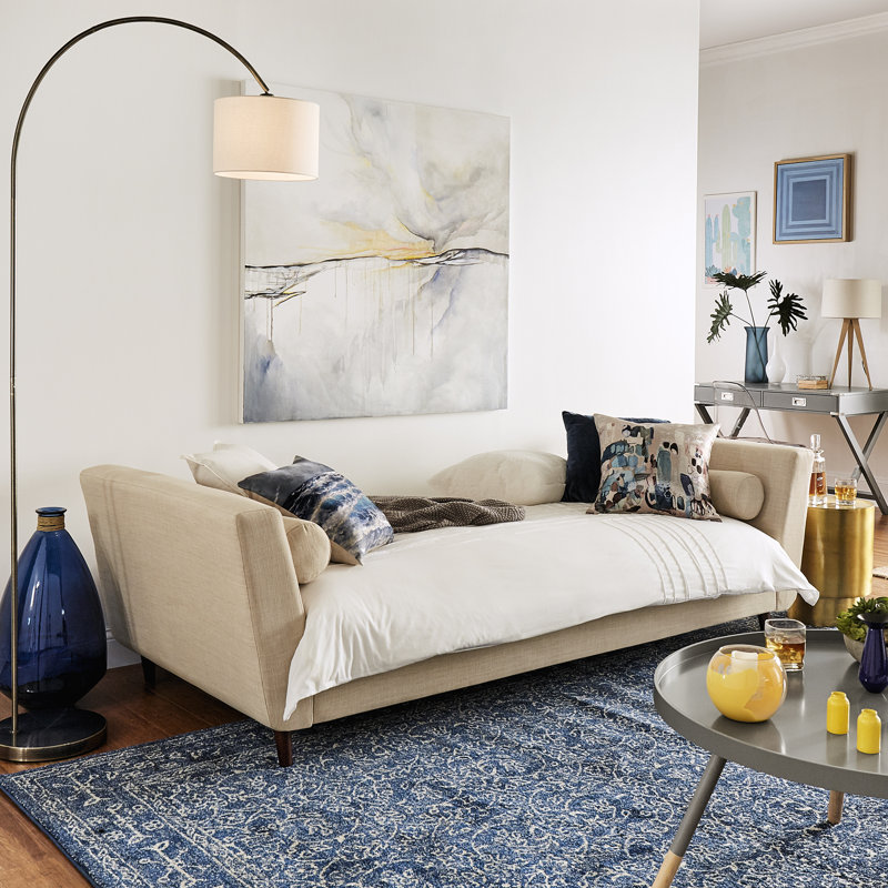 Forkey Upholstered Daybed, Beige Linen