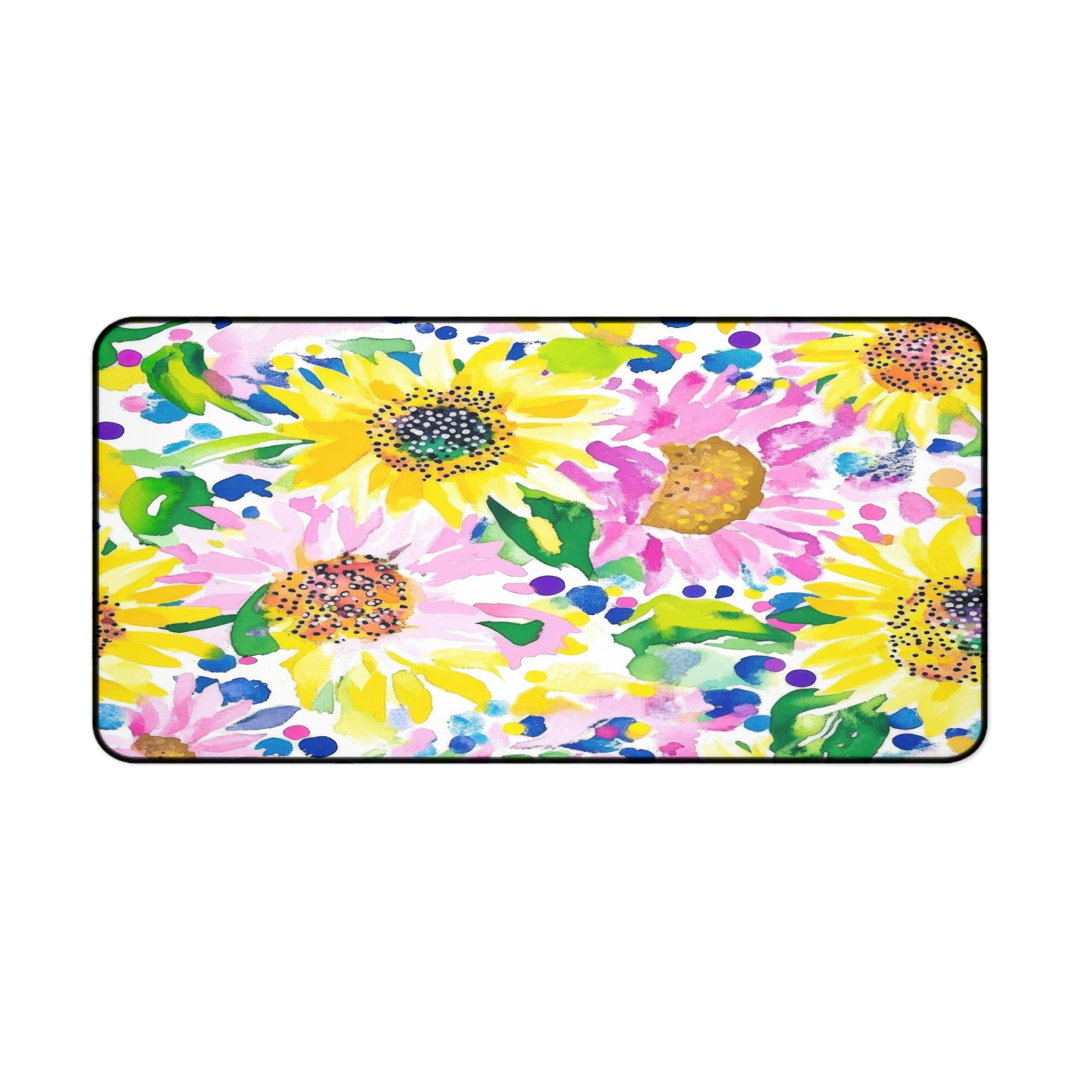 Vibrant Watercolor Sunflower Desk Mat