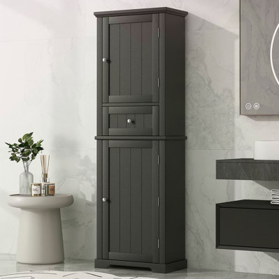 Grande armoire de rangement pour salle de bain, armoire de rangement autoportante avec tiroir et tablette réglable, panneau de fibres à densité moyenne avec finition peinte