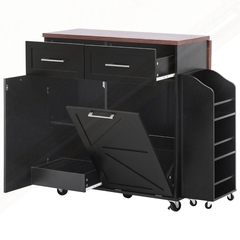47.2" Farmhouse Kitchen Island With Drop Leaf, Black