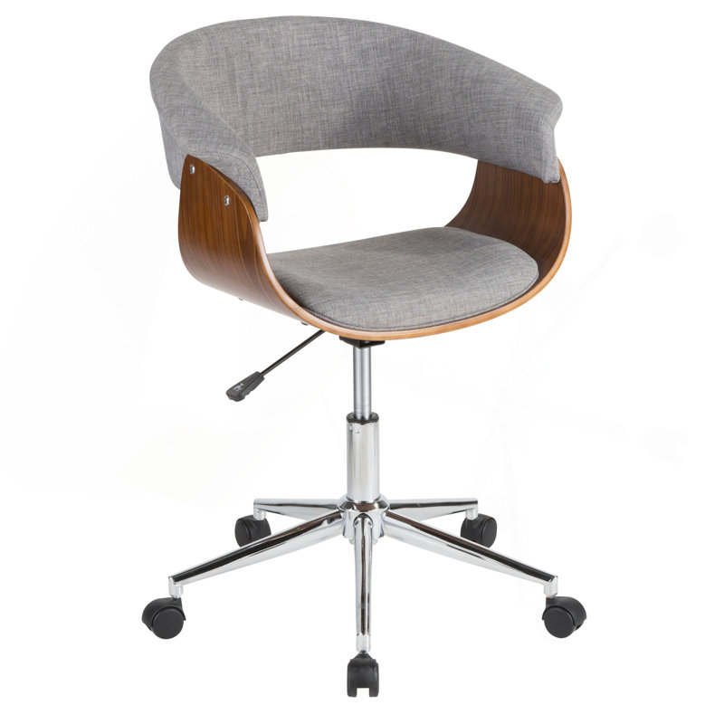 Chaise de bureau en bois de noyer et tissu gris clair