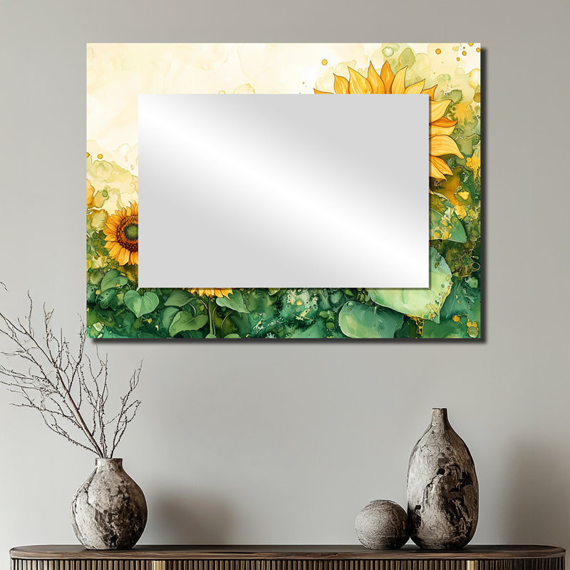 Sunflowers Flowers At The Country Side - Miroir mural décoratif floral - imprimé sur métal, 24 po x 32 po