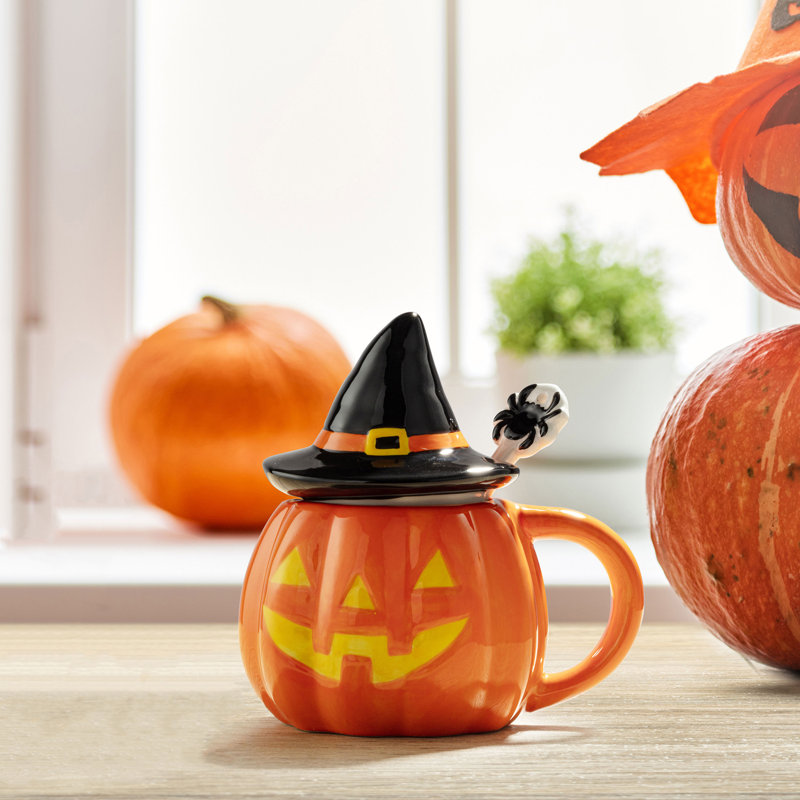 Lidded Jack-O-Lantern Mug with Spoon