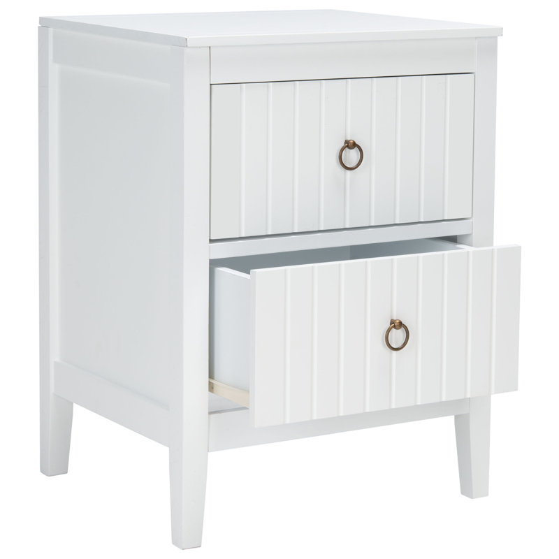 Tegan White Mahogany 2-Drawer Nightstand with Brass Ring Pulls