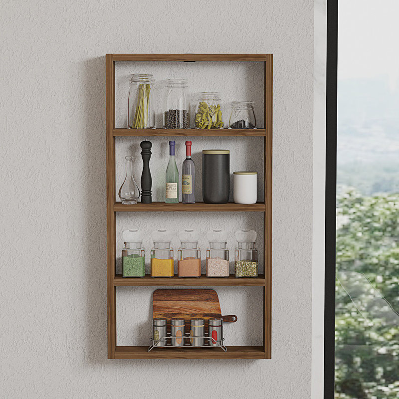 Tablette murale Laural, noyer, 17,0 x 31,5 x 3,5 pouces | 100% panneau de particules enduit de mélamine, épaisseur: 0,7 pouce | Nombreuses tablettes pour un rangement et une présentation élégants | Parfait pour la décoration de la maison, du bureau ou du salon