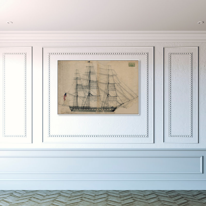 Reproduction d'art graphique sur toile Almeda USS Constitution Sail Plan 1817, Cadre blanc, H 45 po x l 30 po
