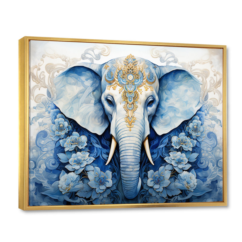 Hinduisim Elephant Majesty On Canvas Print, Gold Floater Framed, 34" H x 44" W x 1.5" D