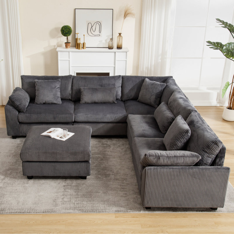 Canapé modulaire Nicolia, Tissu gris foncé Nicolia