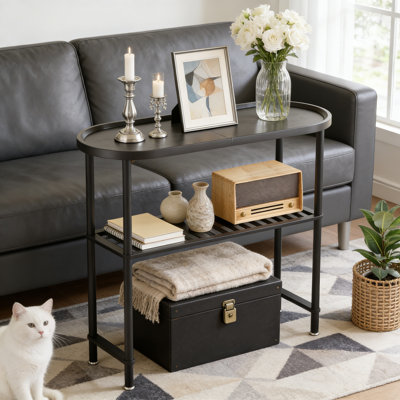 30.7"Narrow Console Table Bamboo 2 Tier Plant Stand Indoor Black