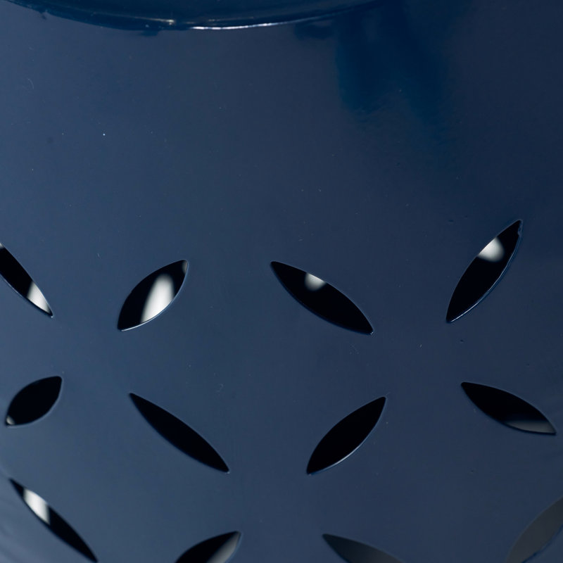 12.37" Square Dark Blue Iron Lace Cut Side Table, 17.27" High, For Patio And Garden Decor, No Assembly 12.37in X 17.27in, Fascinating,
