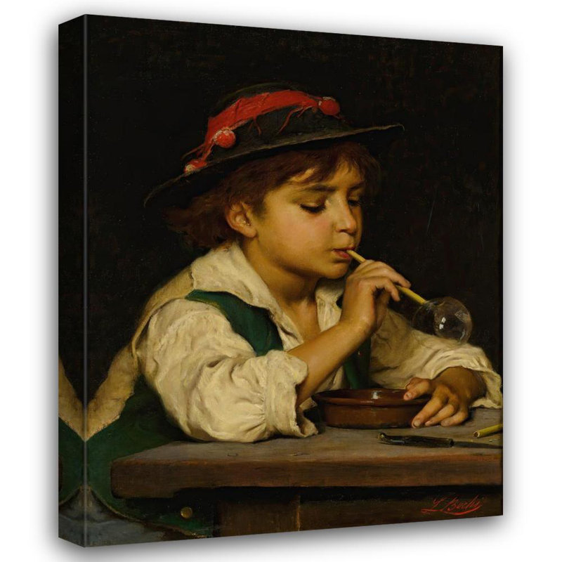 «Blowing Bubbles» par Luigi Bechi, reproduction d'art sur toile tendue avec châssis, H 48 po x l 33 po