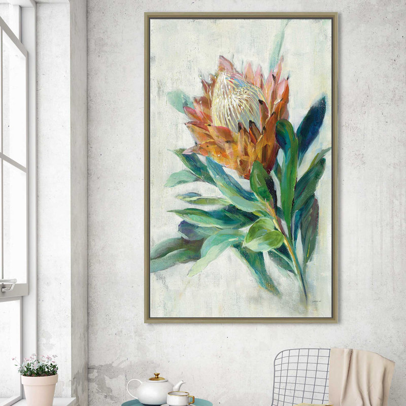 Protea - Peinture, Cadre flottant champagne, H 33,5 po x l 21,5 po x P 2 po