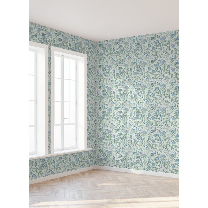 Papier peint floral à feuilles, Teal