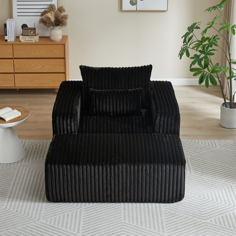 Méridienne moderne en velours côtelé avec repose-pieds amovible 62,5 po Modern, Noir