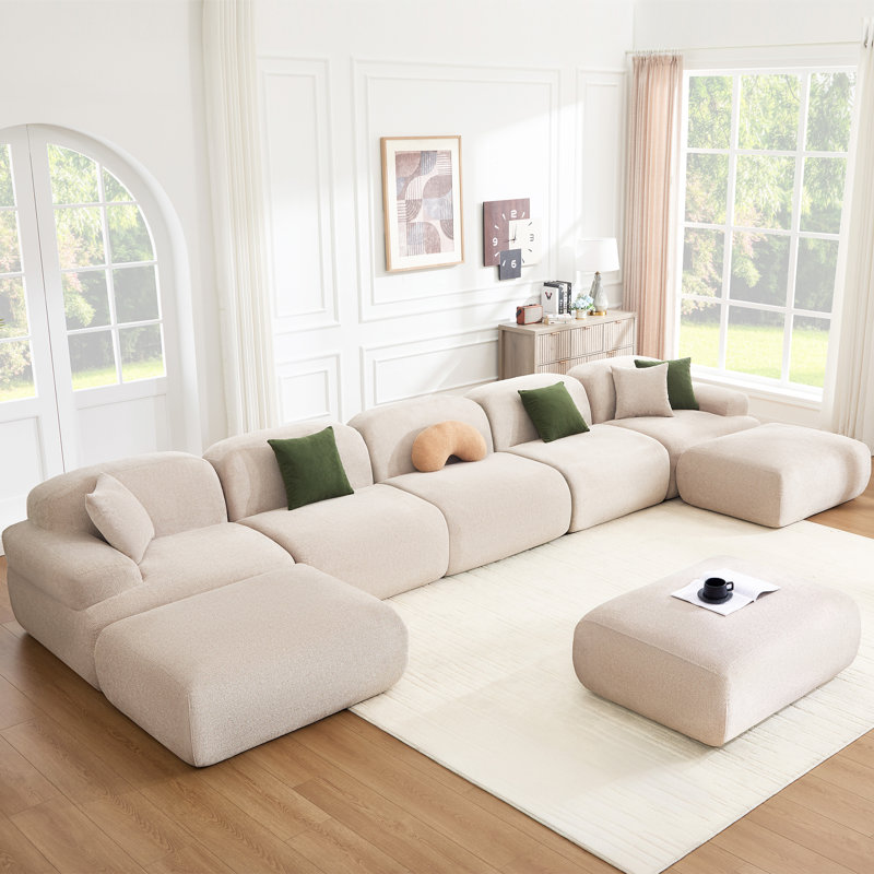 188" U Shaped Sectional Oversized Modular Sofa Chenille Corduroy Compression Sofa, Khaki Polyester Blend