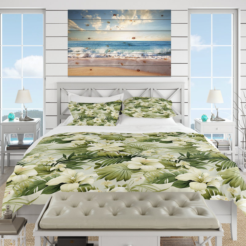 Neutral Oasis Iii Tropical Pattern - Tropical Duvet Cover Set, Housse de couette simple + 1 taie décorative stan