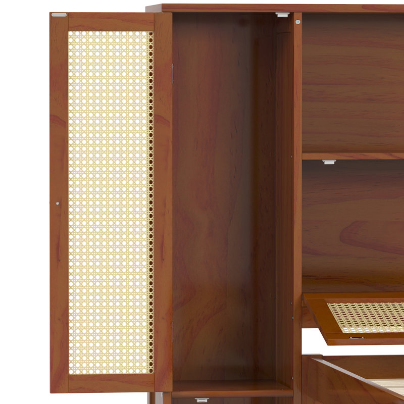 Lit simple multifonctionnel avec casiers de rangement, tiroir et tête de lit en bois de couleur noyer exquis, Walnut