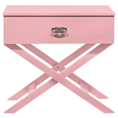Table de chevet rose moderne - H 25 po x l 27 po x P 16 po - Tiroir texturé spacieux pour les effets personnels Décoration intérieure contemporaine Espaces de structure Élégant espace de rangement sécuritaire