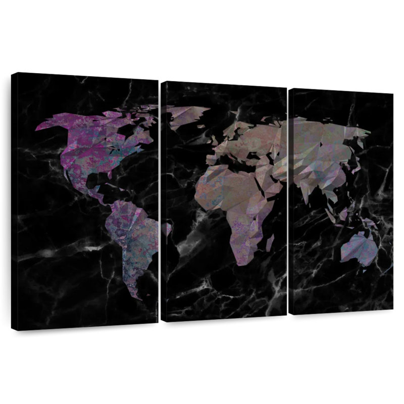 Carte du monde géométrique foncée Aliaz, H 48 po x l 74 po