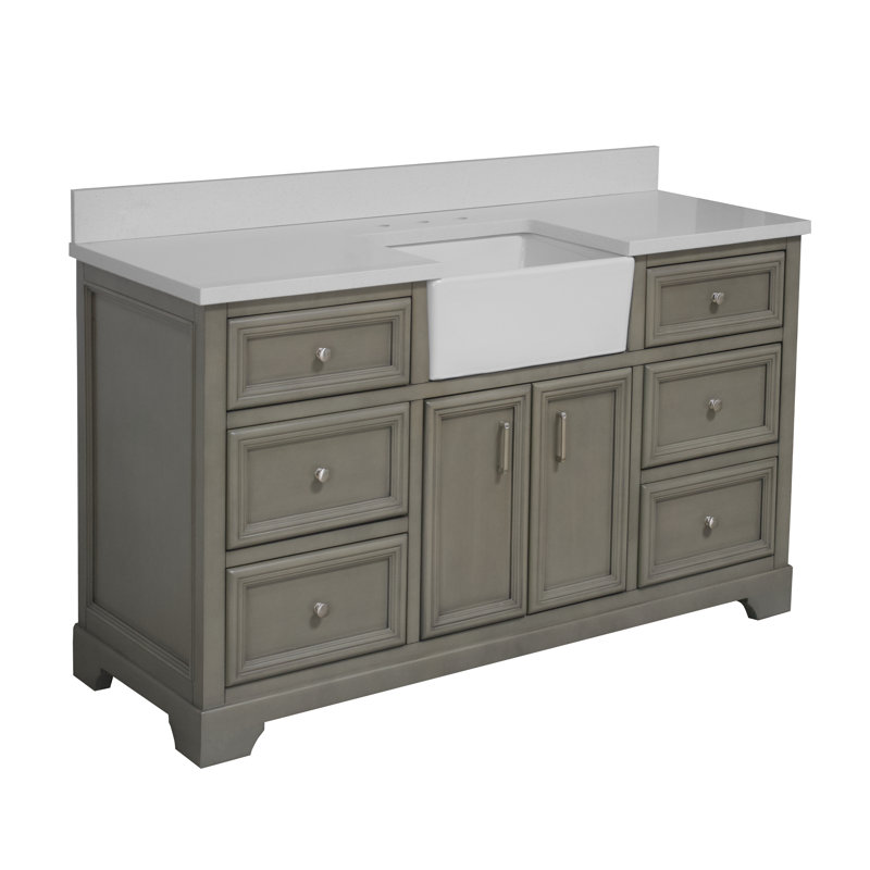 Ensemble de meuble-lavabo simple 60 po Emiliano, Gris patiné, Quartz